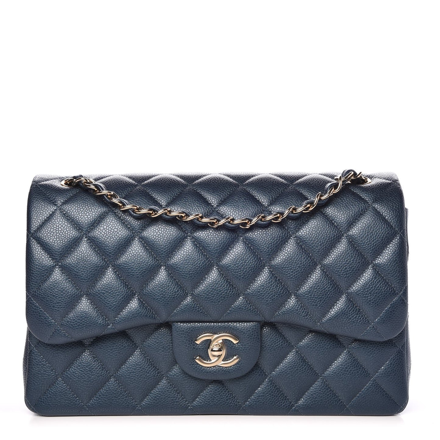 Metallic Caviar Quilted Jumbo Double Flap Dark Blue