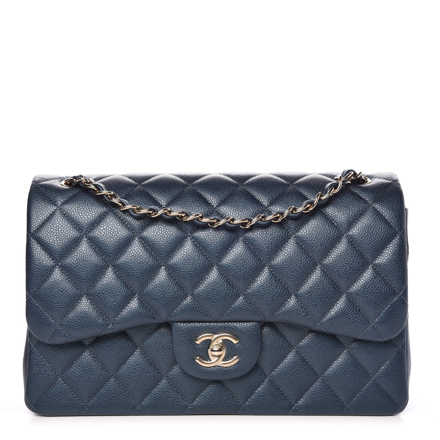 Chanel Metallic Caviar Quilted Jumbo Double Flap Dark Blue 1 of 9