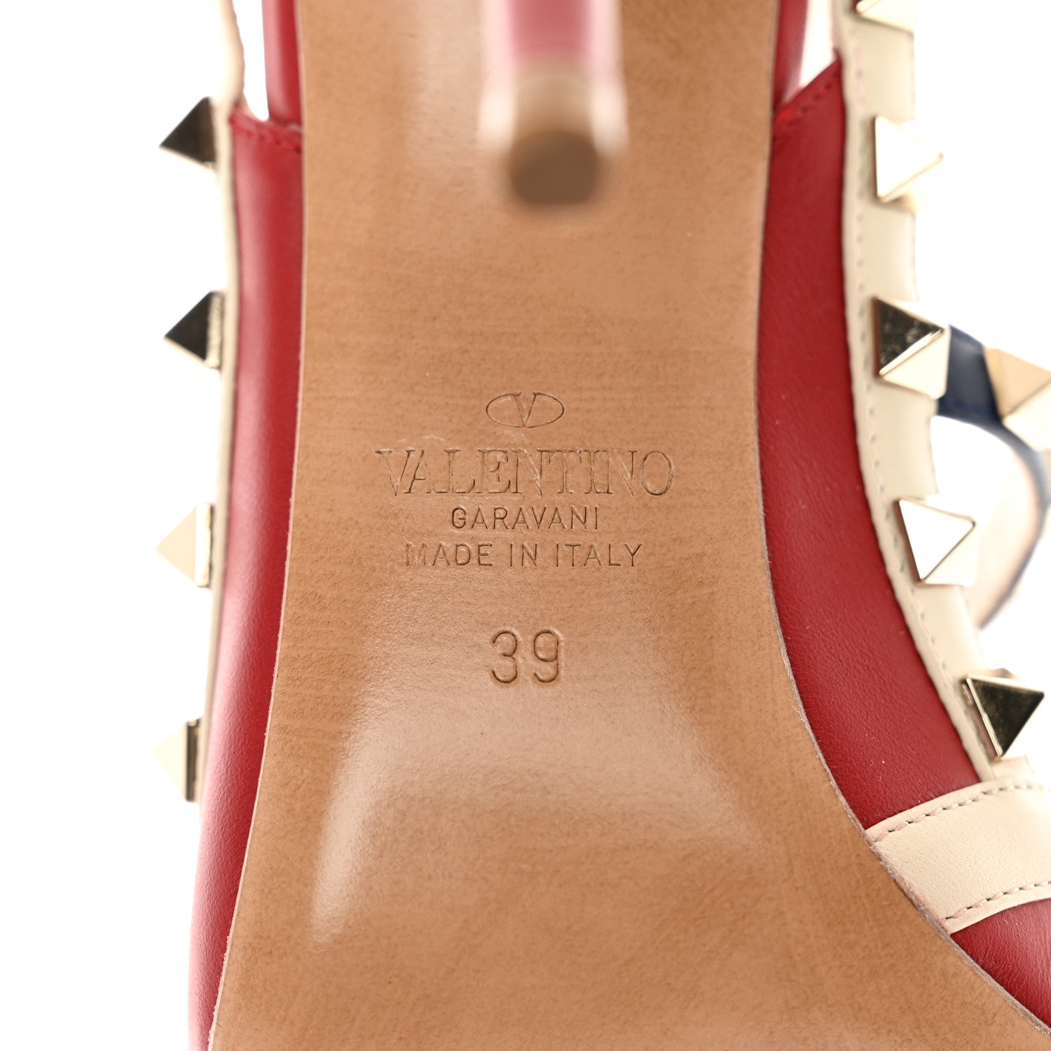 Valentino Garavani Calfskin Rockstud Ankle Strap 100mm Pumps 39 Rosso Valentino Ivory Pure Blue 6 of 9