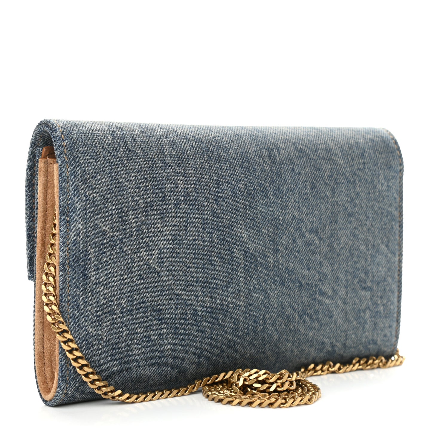 Denim Monogram Chain Wallet Rodeo Blue Cinnamon