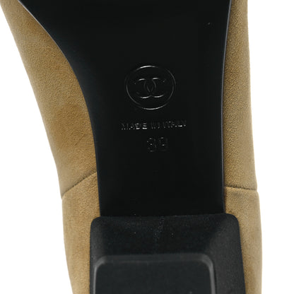 Chanel Suede Kidskin Crossgrain Cap Toe CC Short Ankle Boots 39 Beige Black 6 of 10