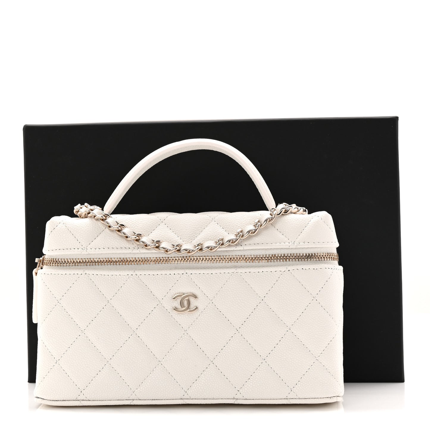 Caviar Quilted Top Handle Slim Vanity With Chain White