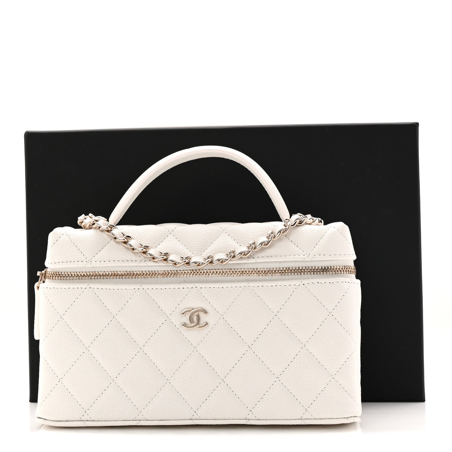 Chanel Caviar Quilted Top Handle Slim Vanity With Chain White 11 of 11