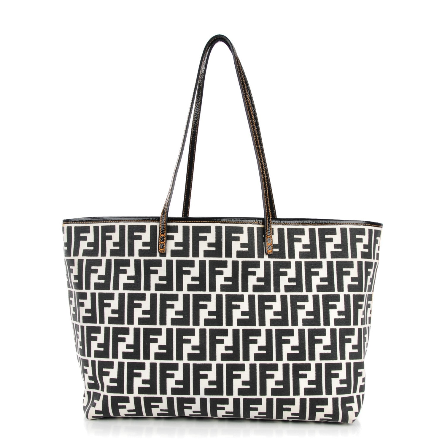 Fendi Canvas FF Roll Tote Black White 1 of 9