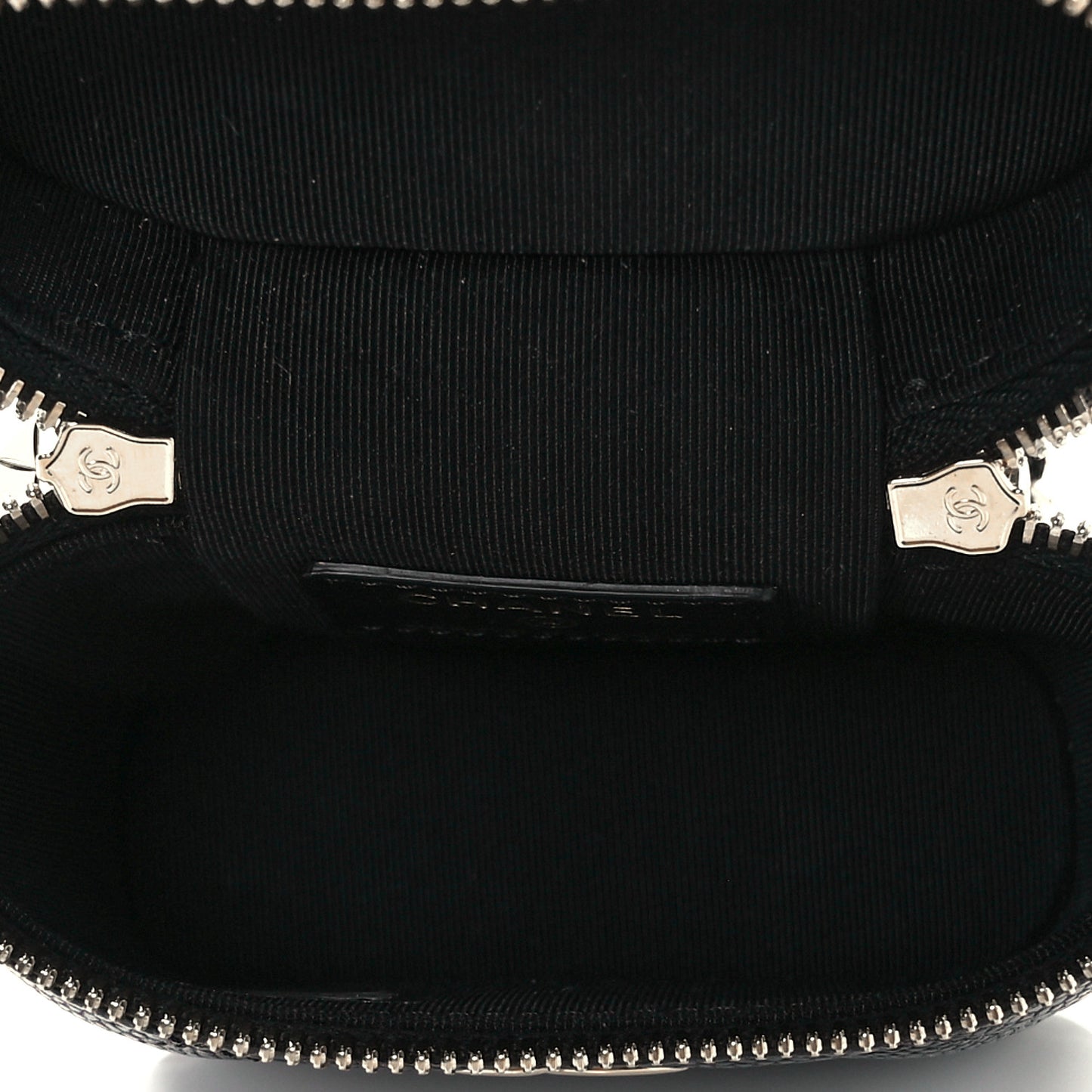 Caviar Quilted Small Handle With Care Vanity Case With Chain Black