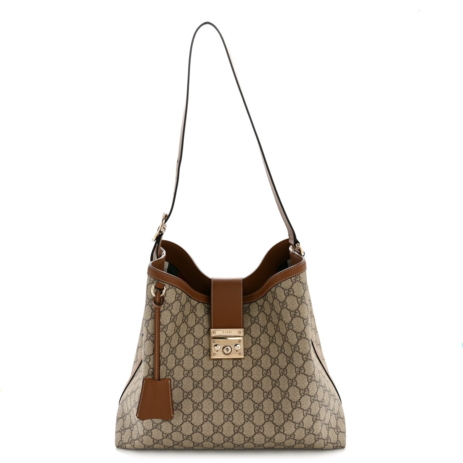 Gucci GG Icon Monogram Padlock Shoulder Bag Beige Dark Brown 1 of 15