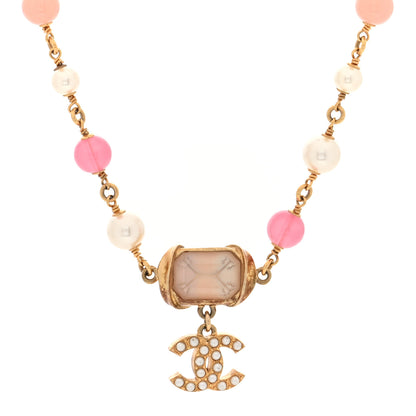 Chanel Crystal Pearl Bead CC Choker Gold Pink 1 of 4