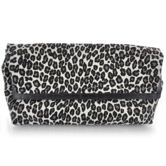 Leopard Print Pony Hair Crocodile Clutch - SIGNED