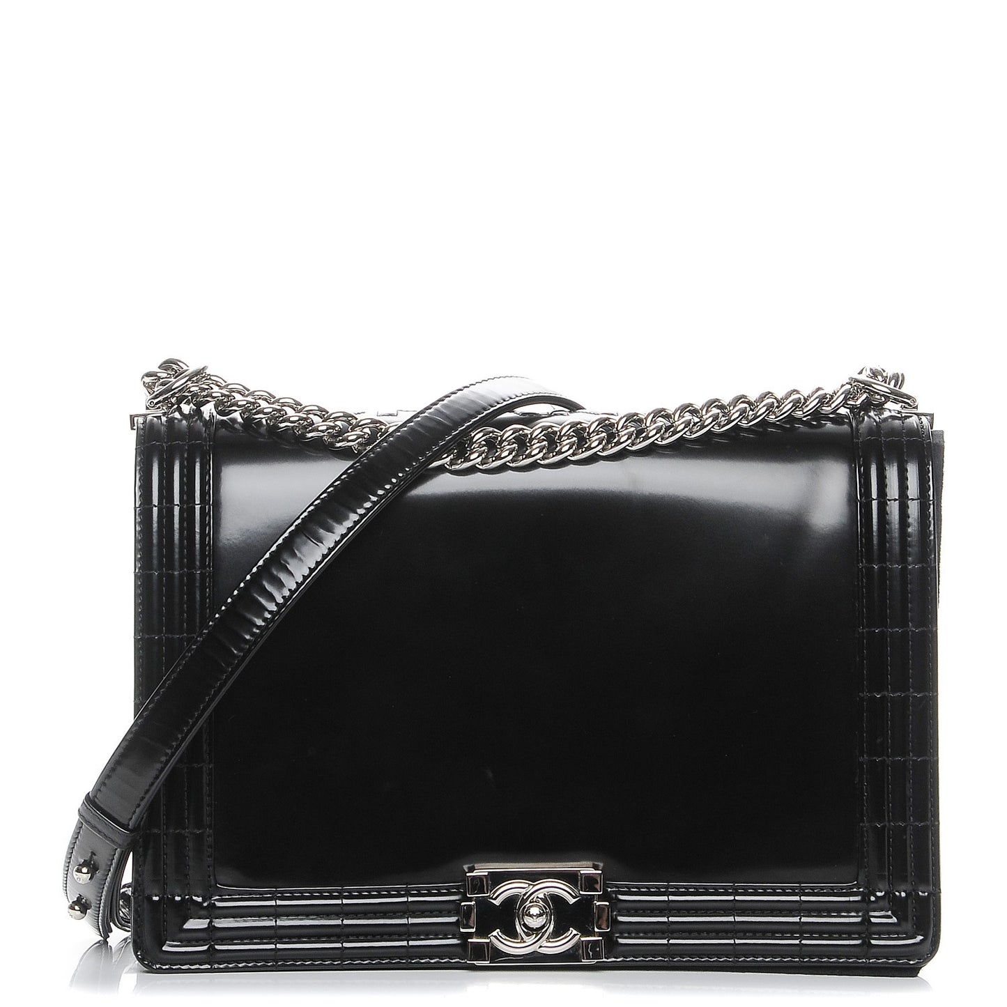 Glazed Calfskin Large Boy Flap Black