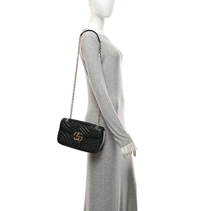 Gucci Lambskin Matelasse Medium GG Marmont Shoulder Bag Black 2 of 11
