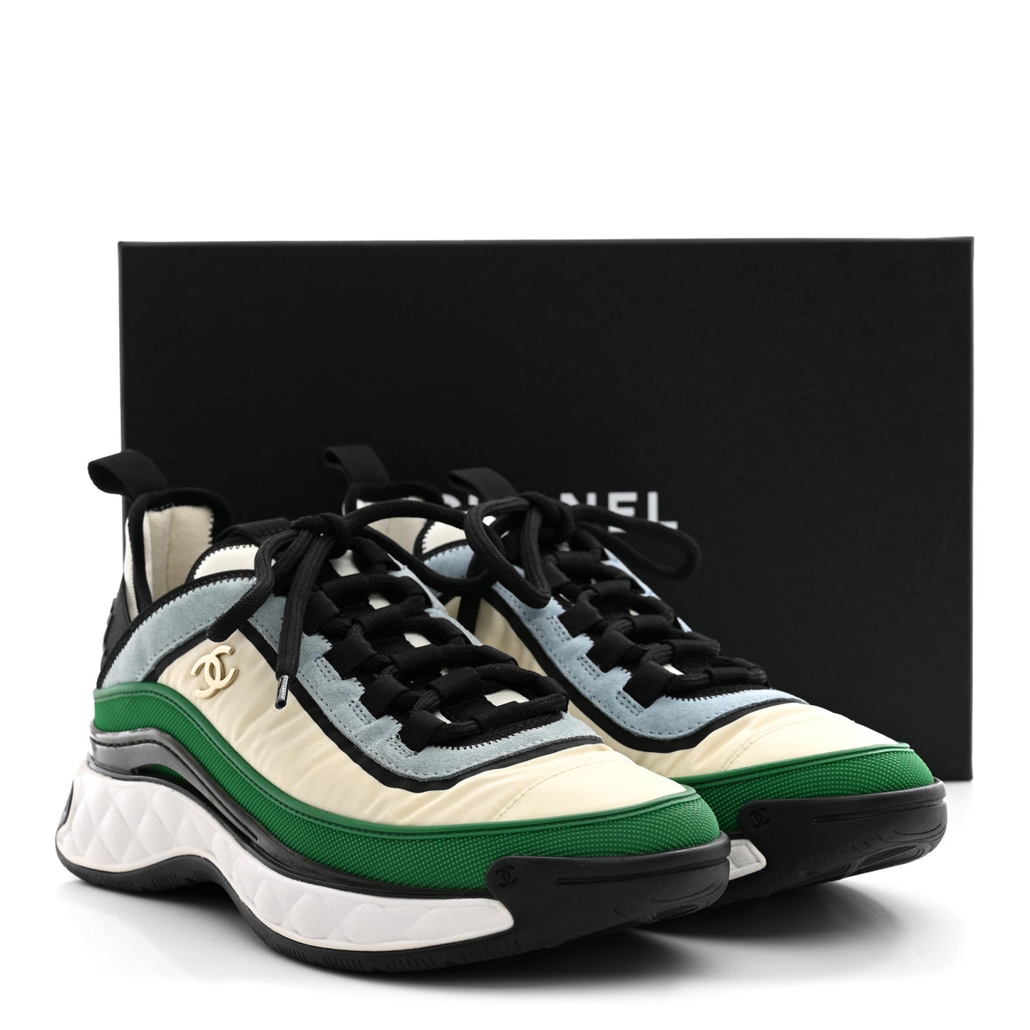 Suede Calfskin Mixed Fibers CC Sneakers 39 Ivory Green Light Blue 39 Ivory Green Light Blue