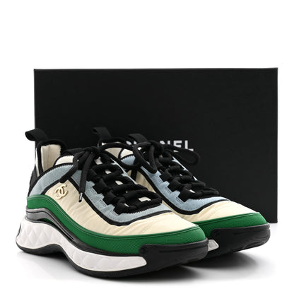 Chanel Suede Calfskin Mixed Fibers CC Sneakers 39 Ivory Green Light Blue 39 Ivory Green Light Blue 10 of 10