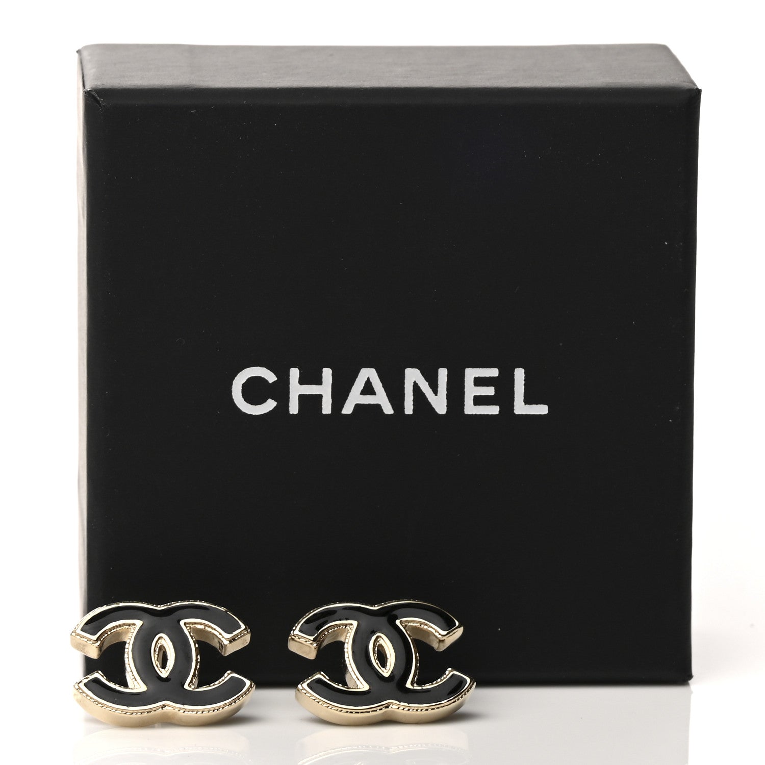 Chanel Metal Enamel CC Earrings Black Gold 4 of 4