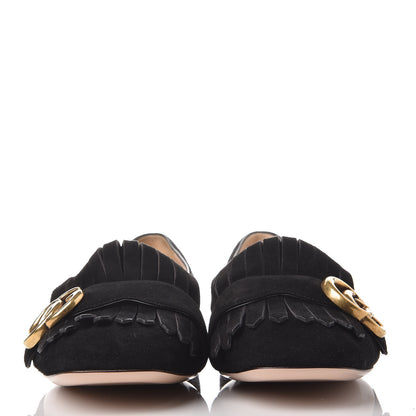 Gucci Kid Scamosciato GG Marmont Fringe Flats 37 Black 2 of 11
