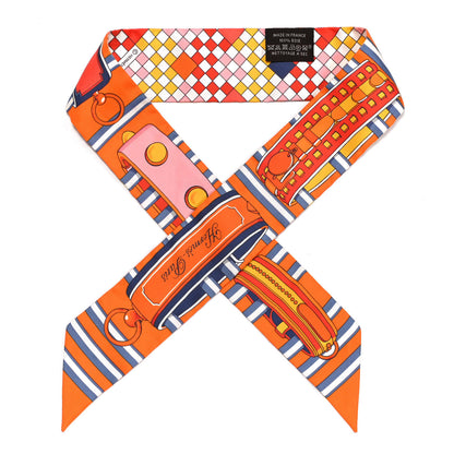 Hermes Silk Colliers De Chiens Remix Twilly Orange Gris Bleuete 1 of 4