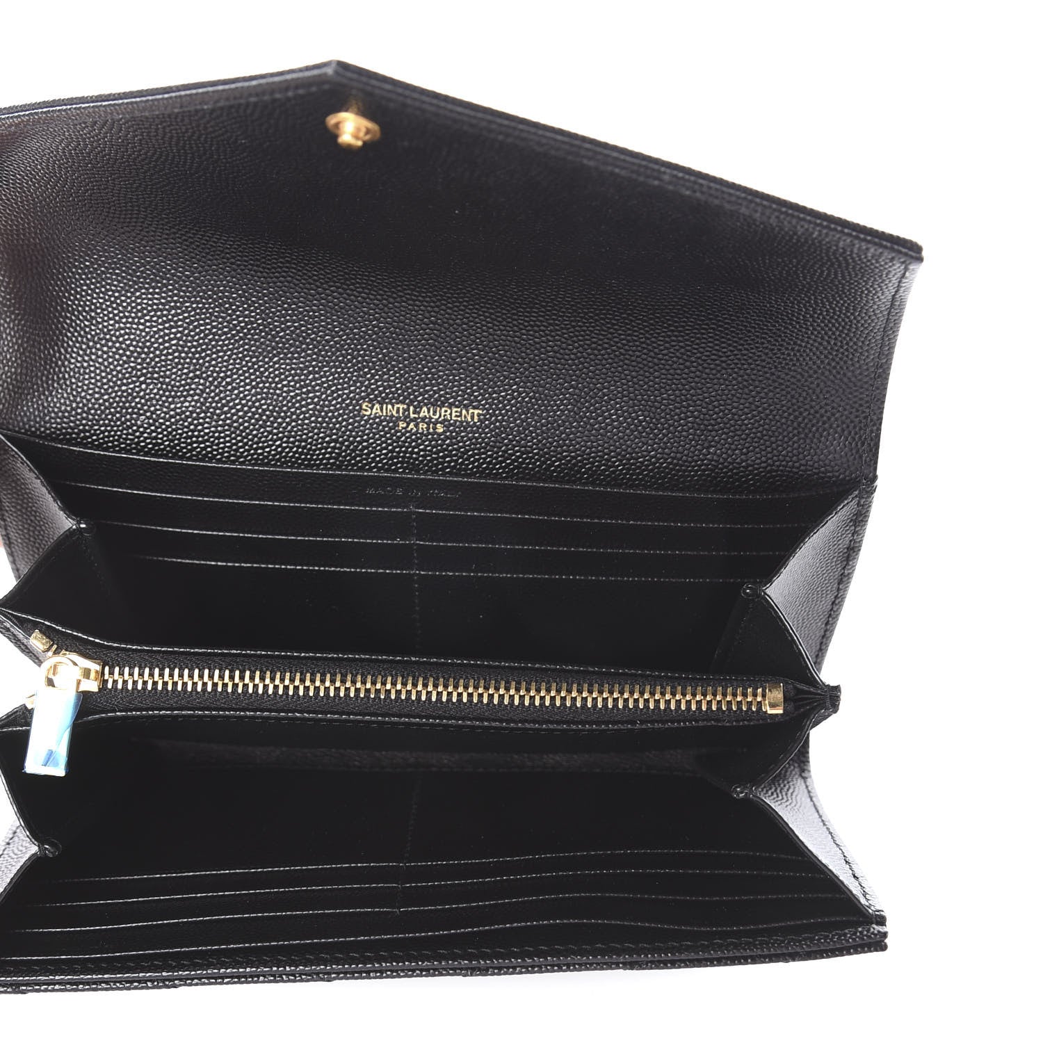 Saint Laurent Grain De Poudre Matelasse Chevron Monogram Flap Wallet Black 4 of 5