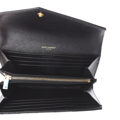 Saint Laurent Grain De Poudre Matelasse Chevron Monogram Flap Wallet Black 4 of 5