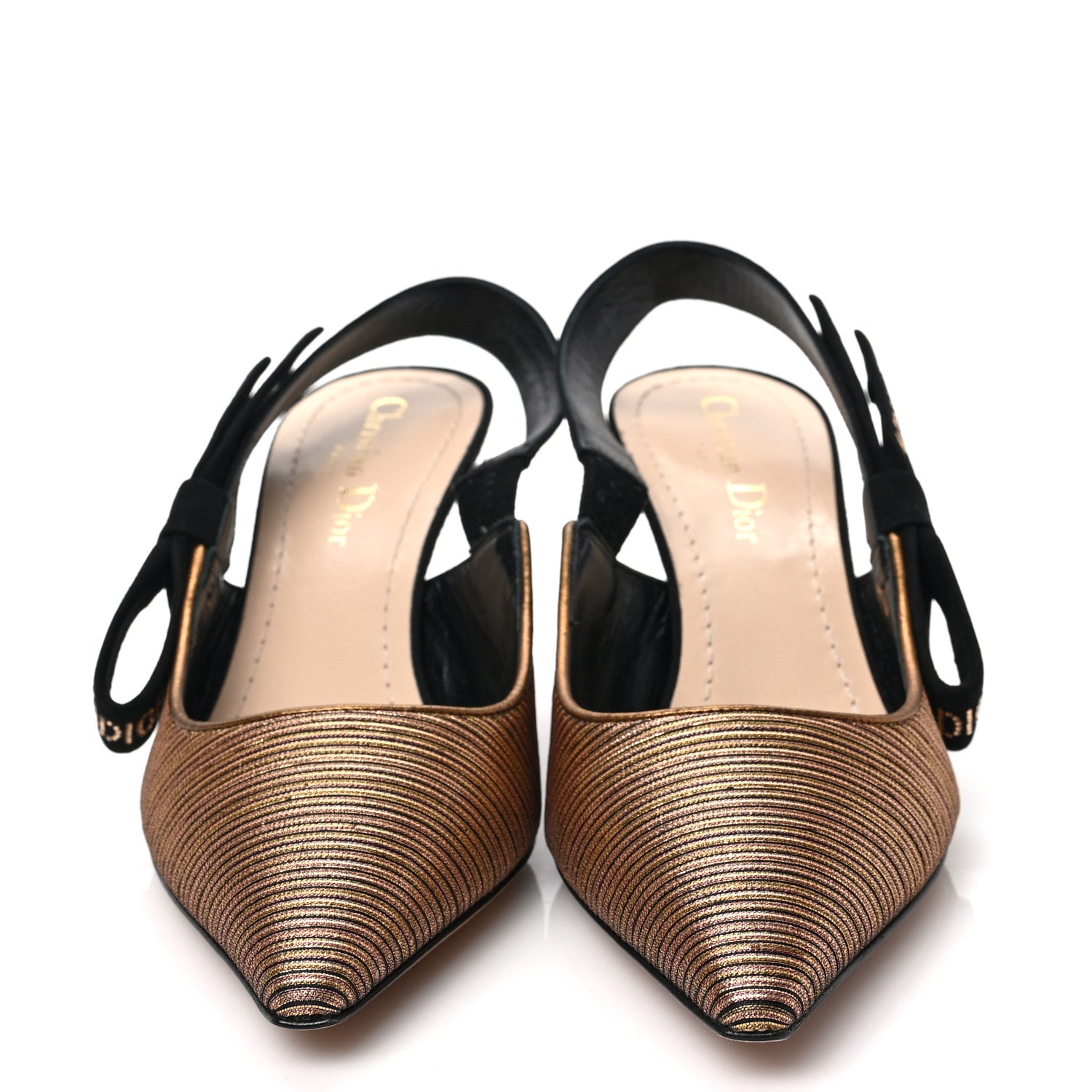 Christian Dior Metallic Grossgrain J'Adior Ribbon Slingback Pumps 37 Black 2 of 9