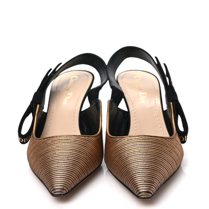 Christian Dior Metallic Grossgrain J'Adior Ribbon Slingback Pumps 37 Black 2 of 9