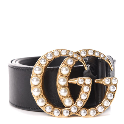 Gucci Moon Calfskin Pearl Double G 40mm Belt 90 36 Black Cream 1 of 7