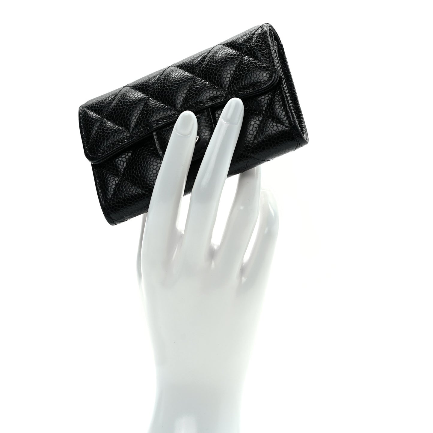 Caviar Quilted Flap Card Holder Black