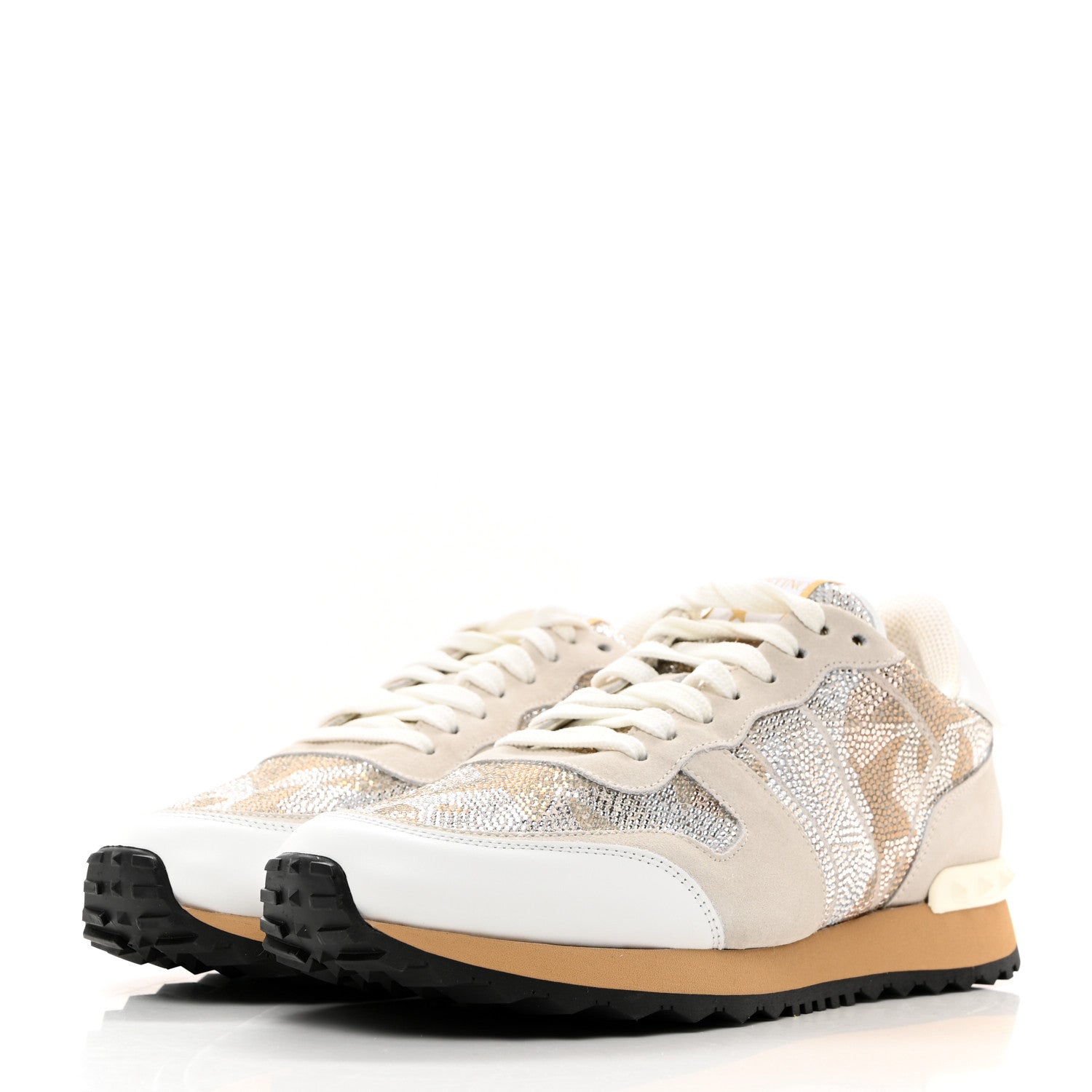 Valentino Garavani Suede Crystal Camustars Womens Rockrunner Sneakers 40 Chalk White 3 of 9