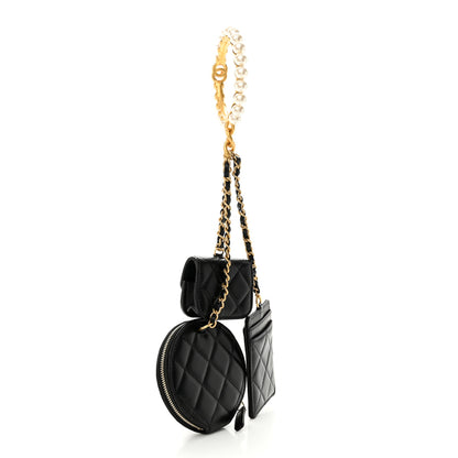 Chanel Pearl Lambskin Pearl Crown CC Wristlet Multi Pouches Black 3 of 12