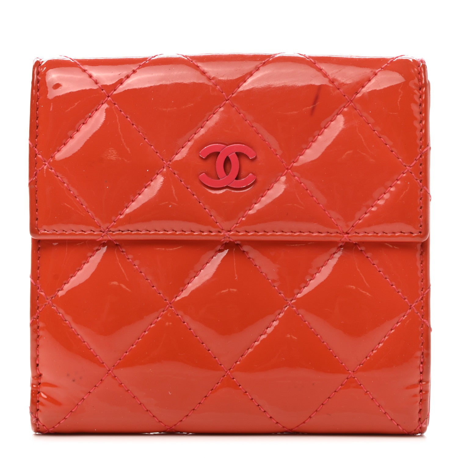 Chanel Patent Quilted CC French Wallet Red 1 of 9