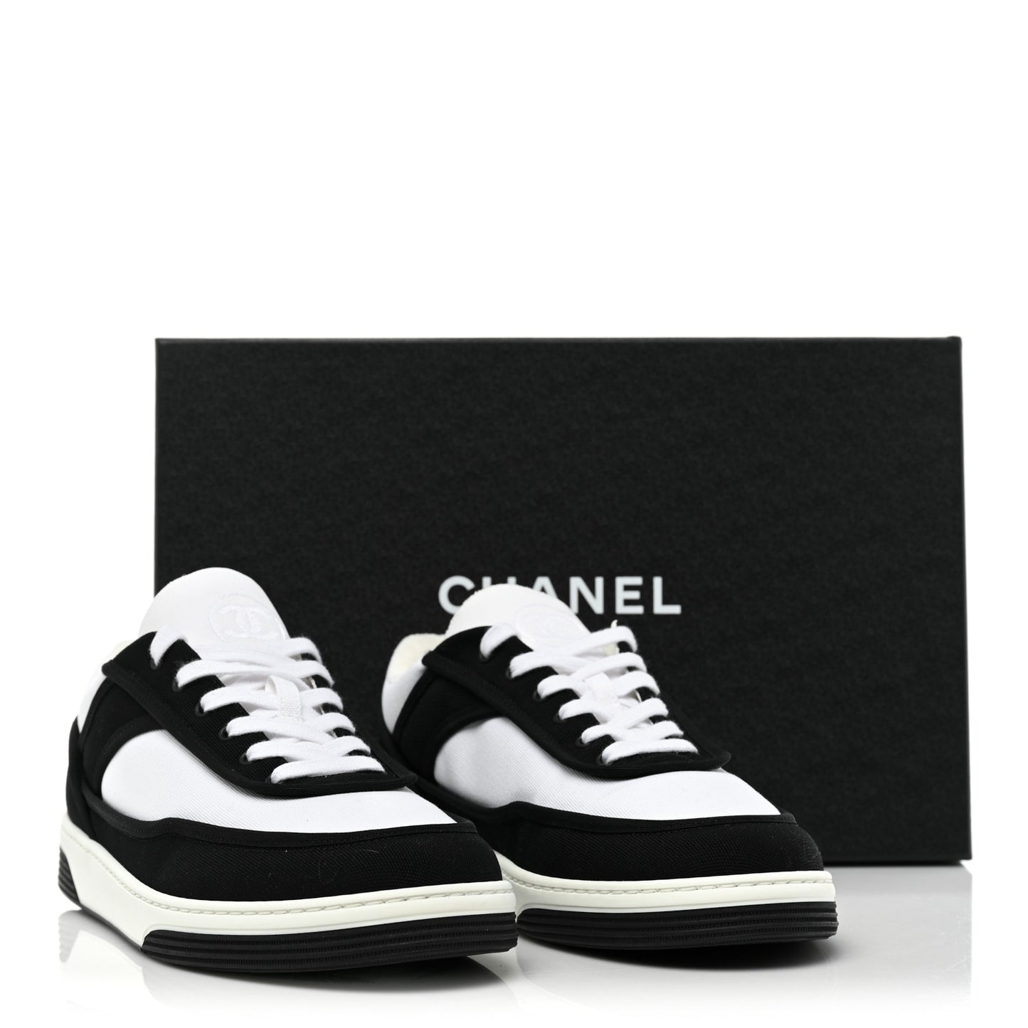 Fabric Womens Logo Sneakers 40.5 Black White