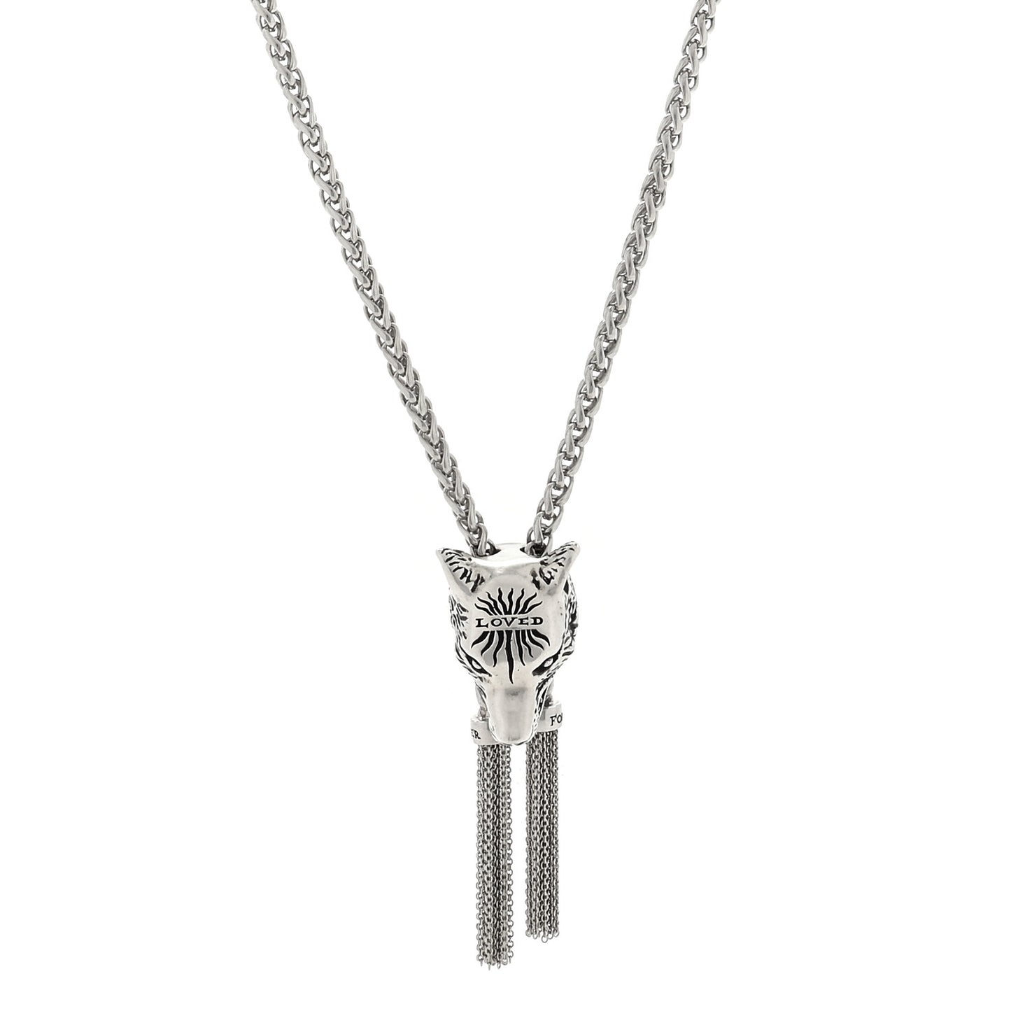 Sterling Silver Anger Forest Wolf Lariat Necklace