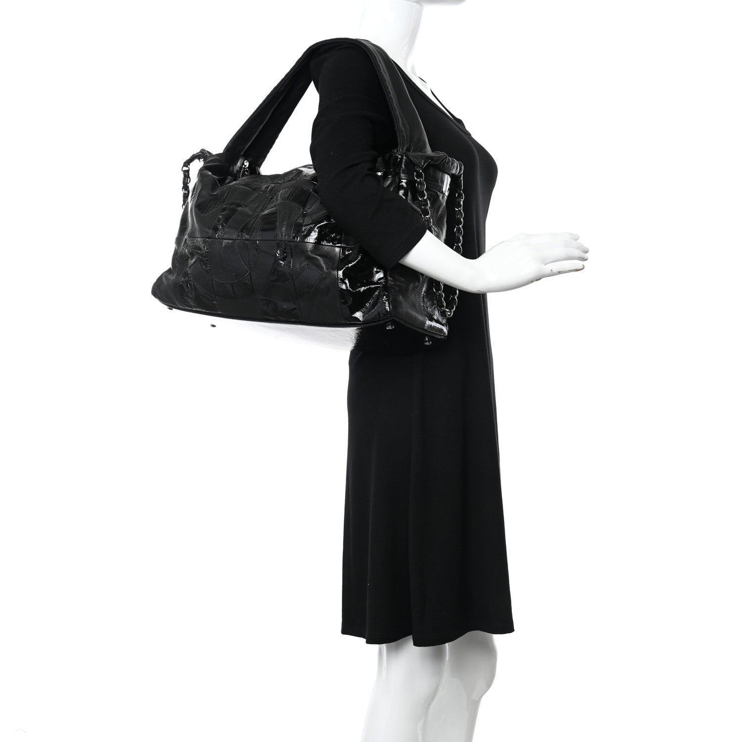 Chanel Lambskin Patent Calfskin Brooklyn Patchwork Hobo Black 2 of 10