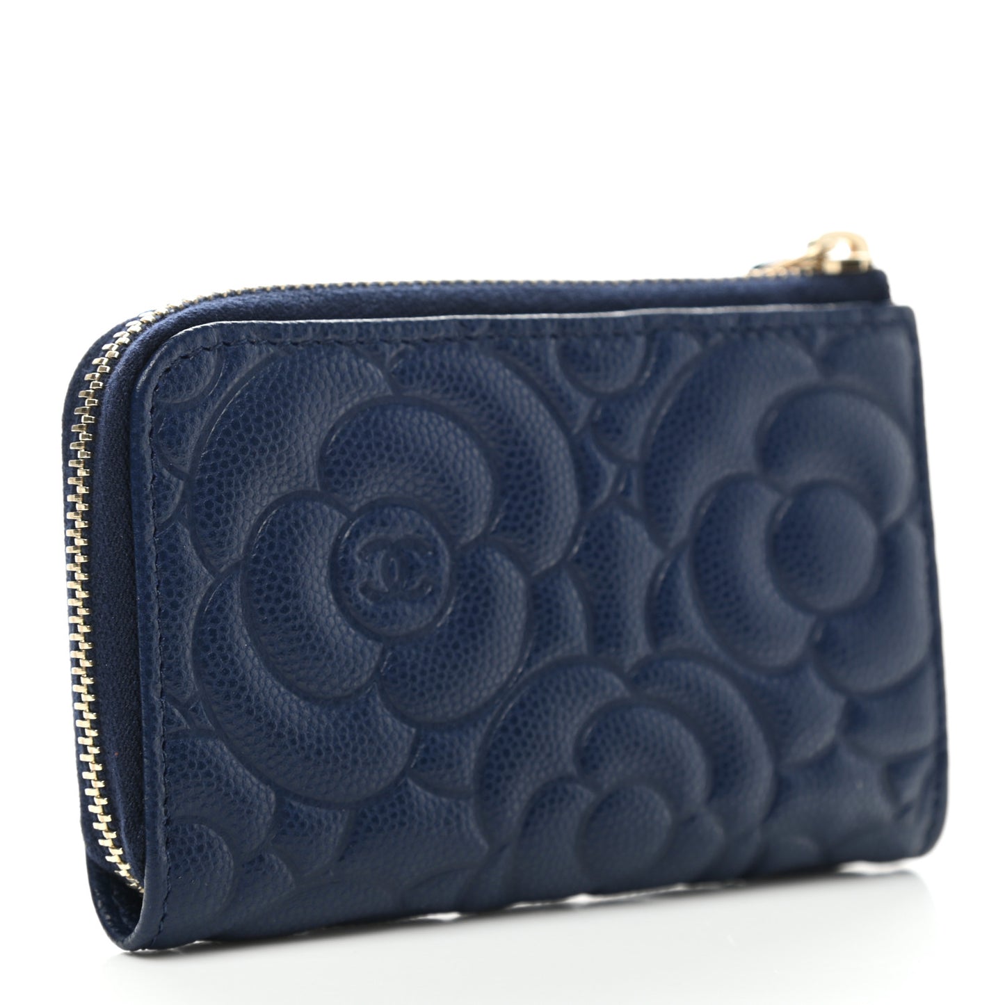 Caviar Camellia Embossed Key Holder Case Navy