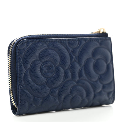 Chanel Caviar Camellia Embossed Key Holder Case Navy 3 of 8