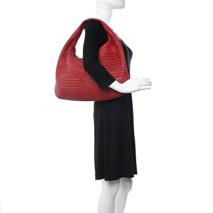 Bottega Veneta Nappa Intrecciato Ruffle Large Veneta Hobo Red 2 of 11