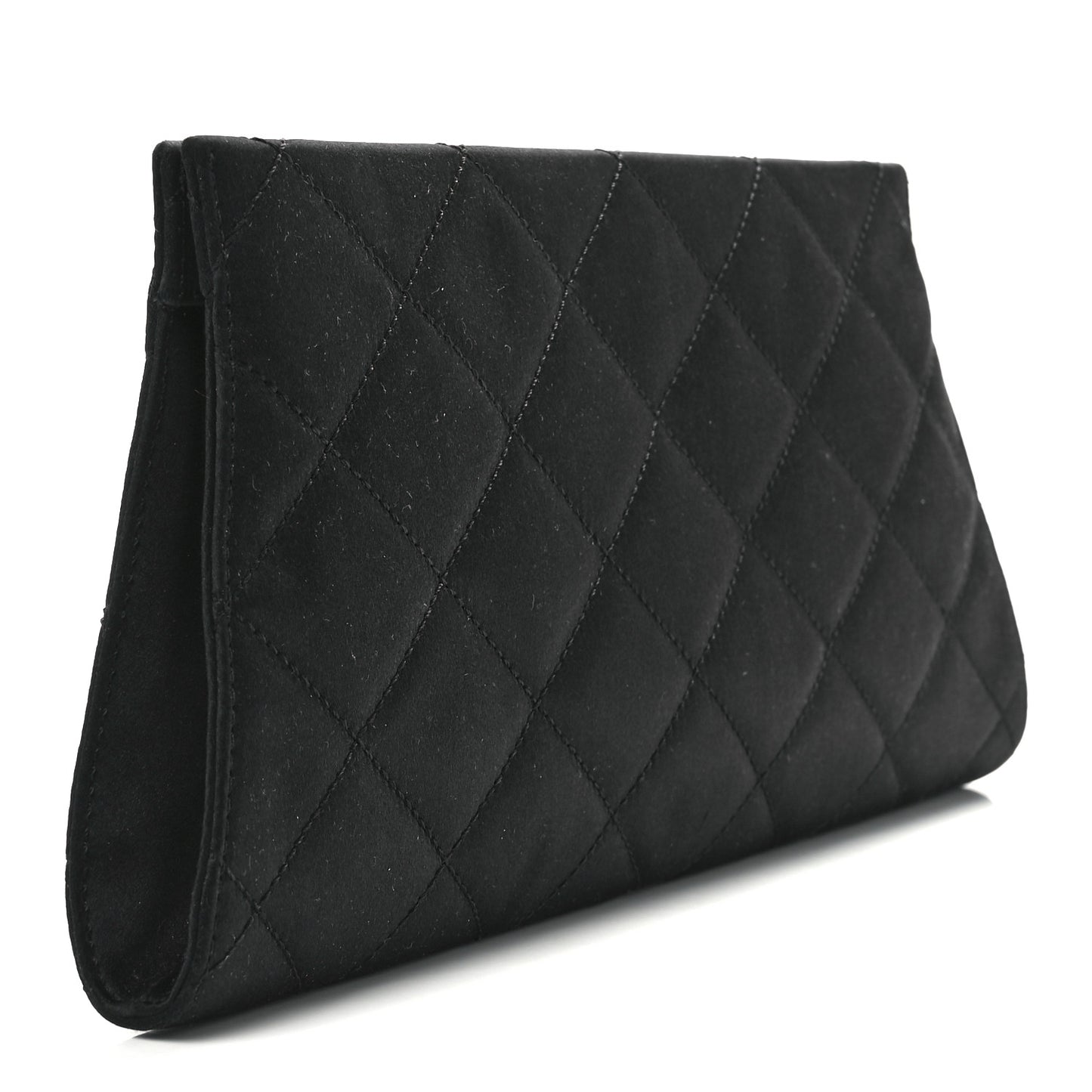 Satin Quilted Frame Clutch Black