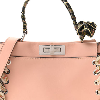 Fendi Vitello Seta Shiny Nappa Ribbon Lace Up Floral Medium Peekaboo Iconic Satchel Baby Pink Multicolor 10 of 12