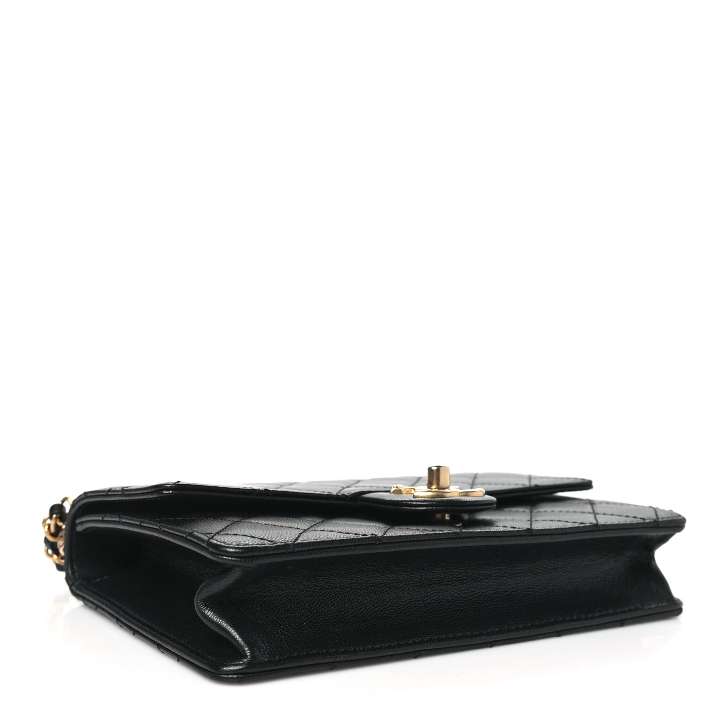 Lambskin Quilted Small Chic Pearls Flap Black