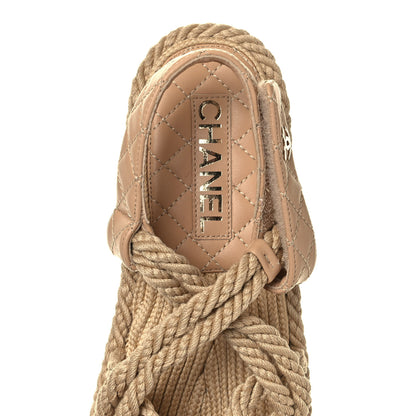 Chanel Cord Lambskin Quilted Logo Sandals 39 Beige 7 of 9