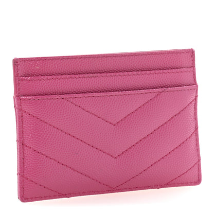 Saint Laurent Grain De Poudre Matelasse Chevron Monogram Credit Card Case Fresh Fuxia 3 of 10