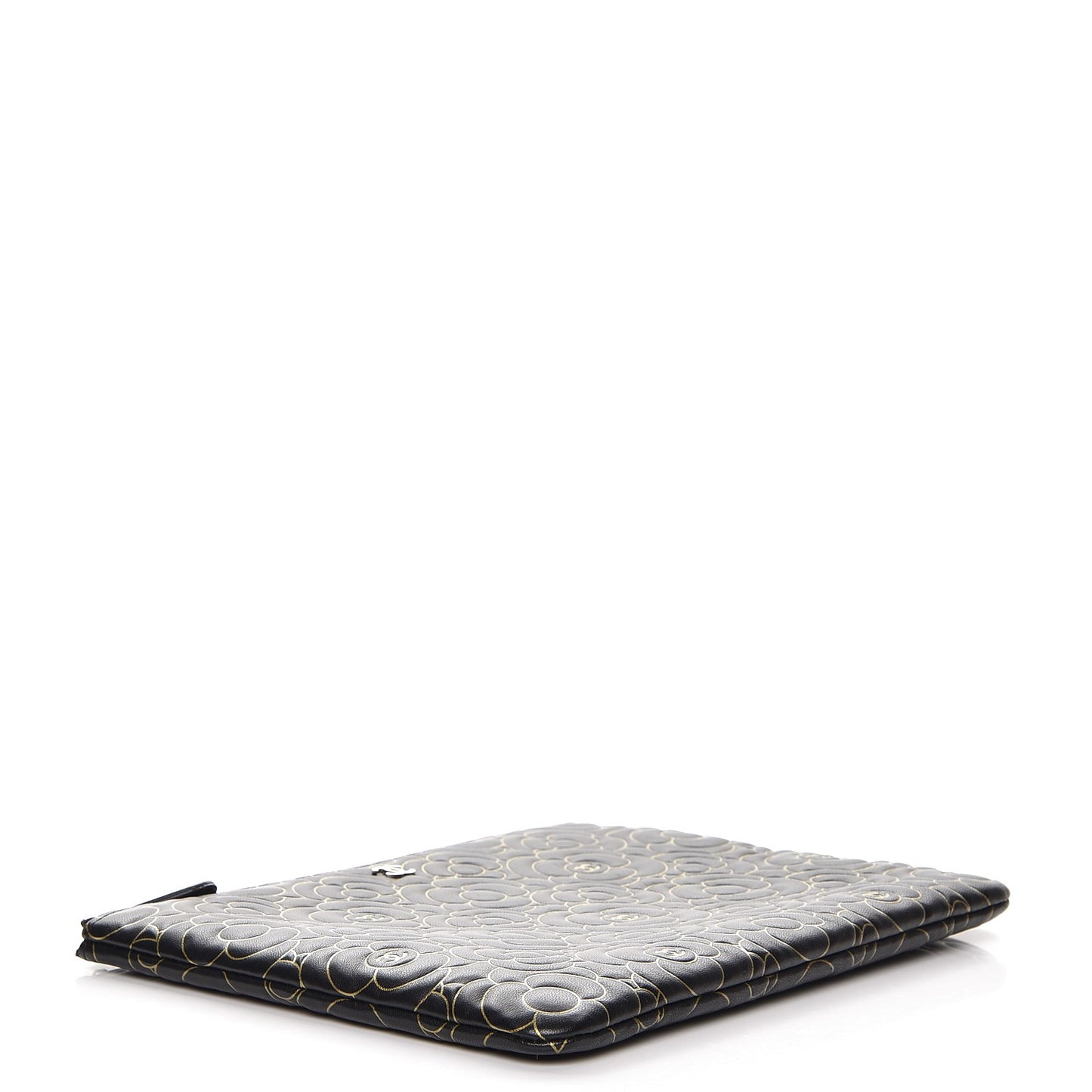 Lambskin Camellia Embossed Medium Cosmetic Case Black Gold