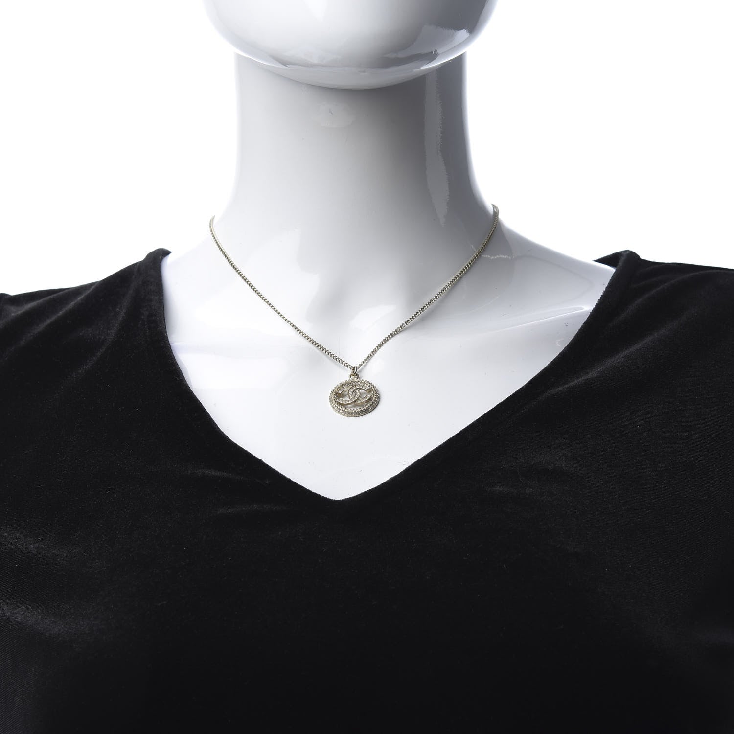 Chanel Crystal CC Medallion Pendant Necklace Gold 2 of 6