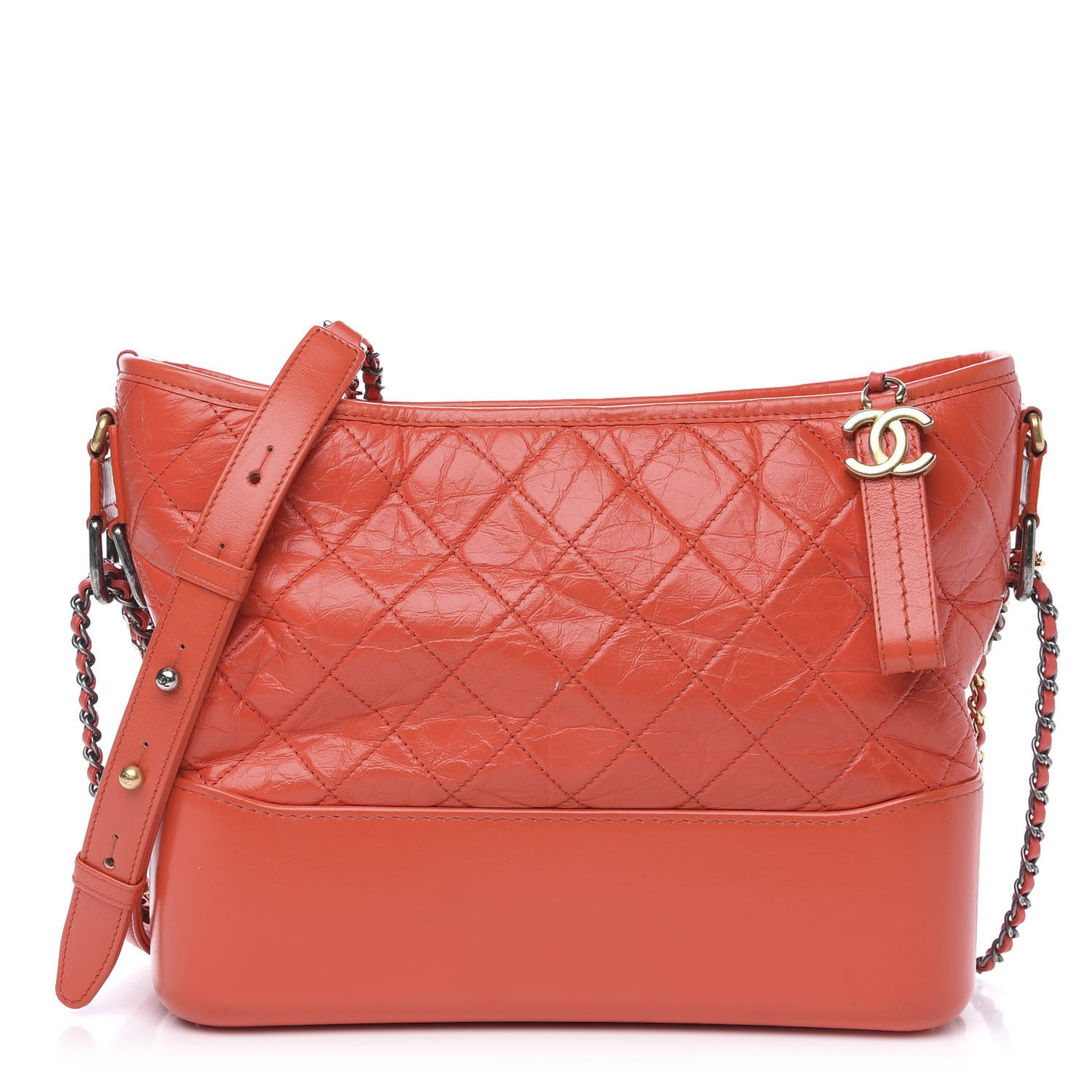 Aged Calfskin Quilted Medium Gabrielle Hobo Red