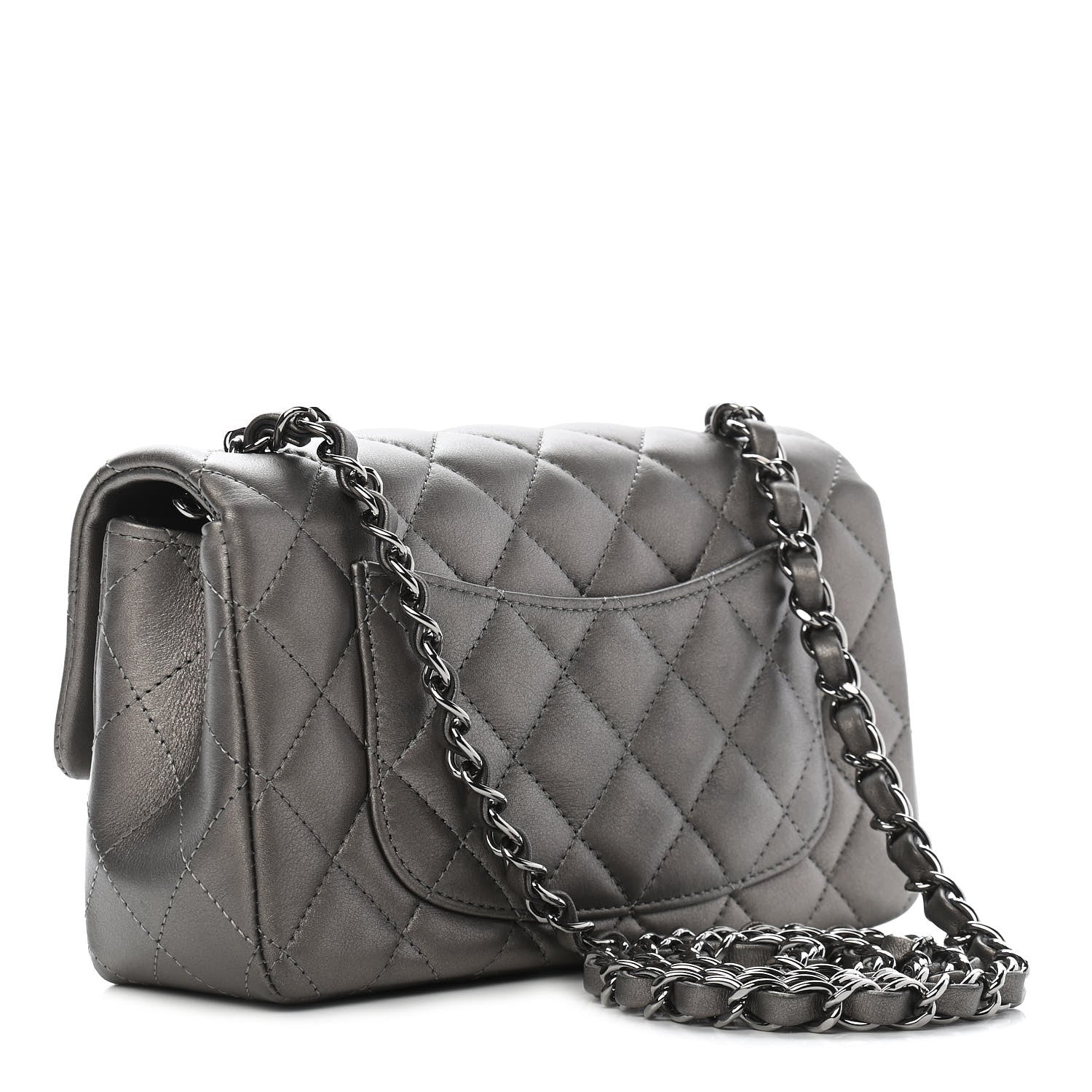 Chanel Metallic Lambskin Quilted Mini Rectangular Flap Dark Grey 2 of 8