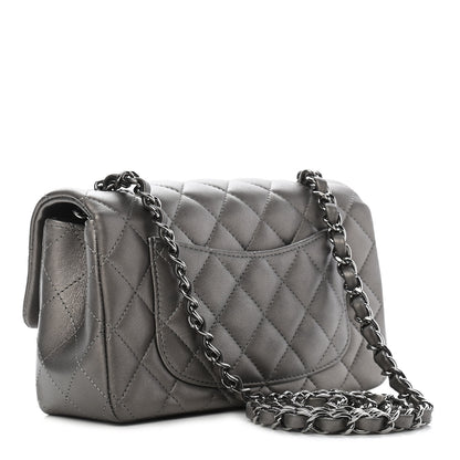 Chanel Metallic Lambskin Quilted Mini Rectangular Flap Dark Grey 2 of 8
