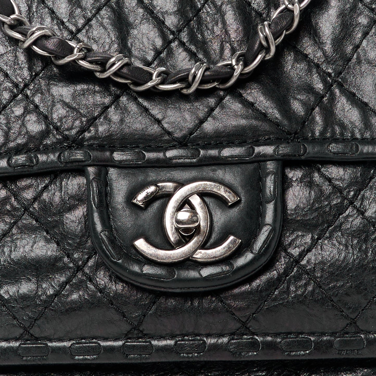 Calfskin Quilted Whipstitch Paris Edinburgh Flap Bag Black