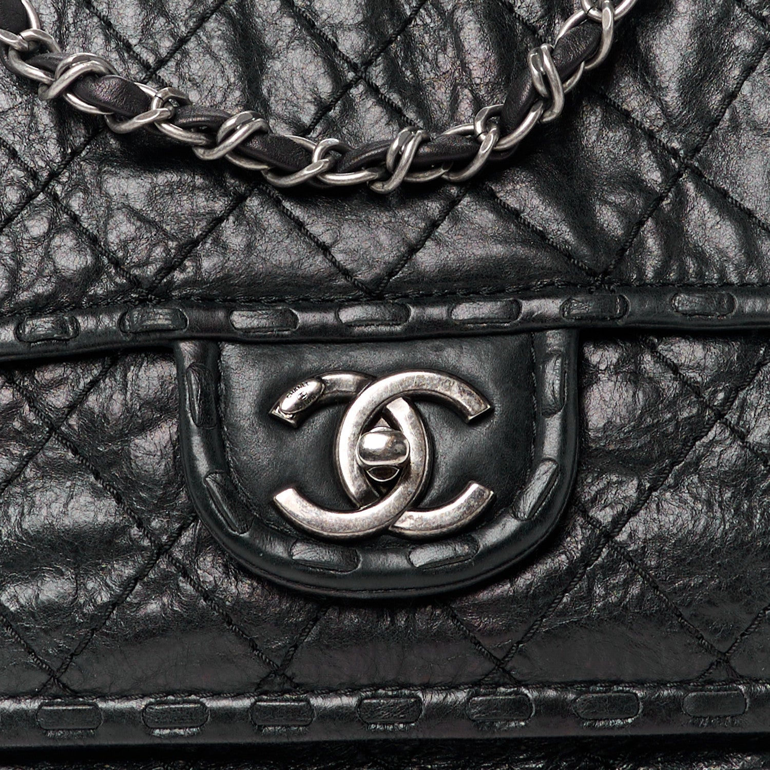 Chanel Calfskin Quilted Whipstitch Paris Edinburgh Flap Bag Black 9 of 12