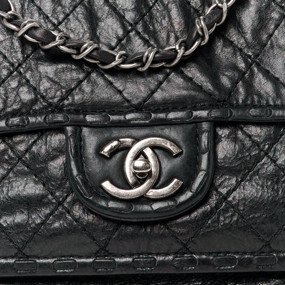 Chanel Calfskin Quilted Whipstitch Paris Edinburgh Flap Bag Black 9 of 12