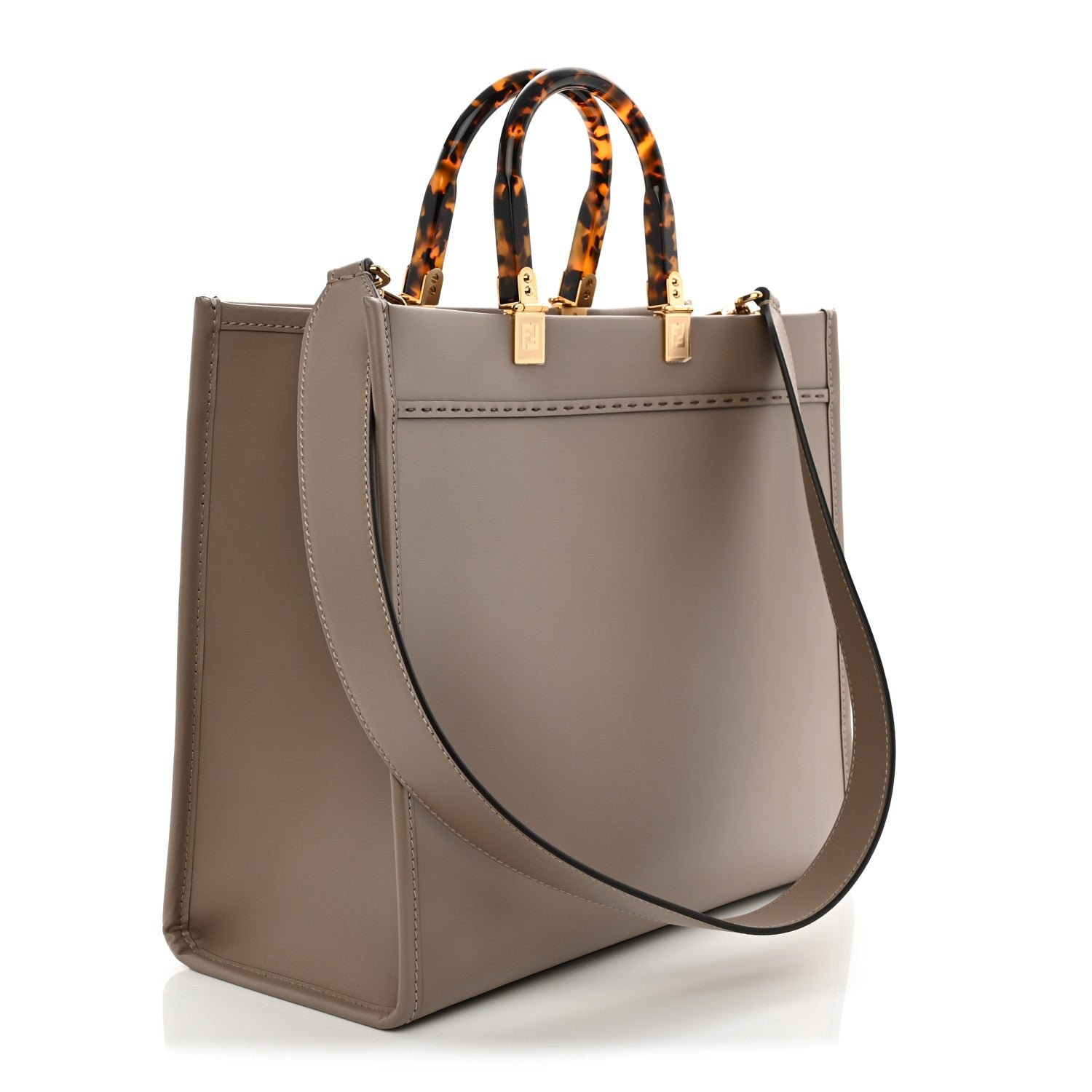 Fendi Vitello King Plexiglass Logo Embossed Medium Fendi Sunshine Shopper Tote Tortora 3 of 10