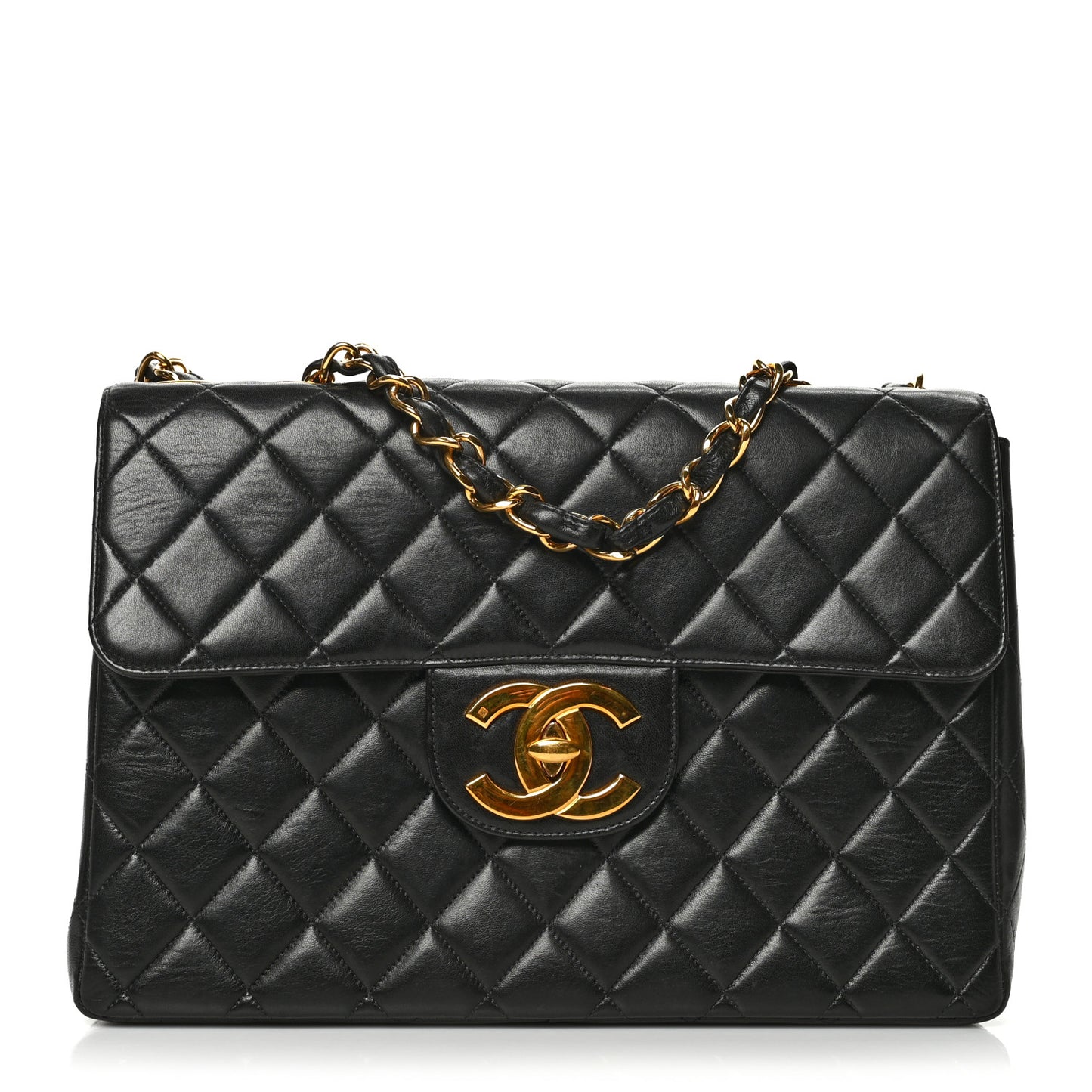 Lambskin Quilted Jumbo Single Flap Black