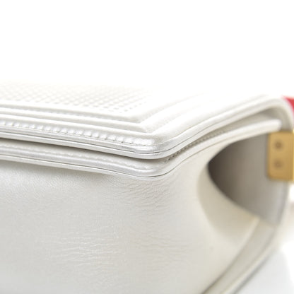 Chanel Lambskin Embossed Medium Boy Cube Flap White Red 10 of 17